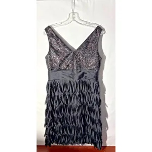 Laura.ca Sequin Dress Formal Cocktail Black VNeck Sleeveless Midi 12 thumbnail 2
