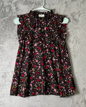 Kate Spade New York Love Colorfully Floral Ruffle Neck Sleeveless Blouse XS thumbnail 1