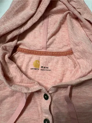 Carhartt Women’s Light Pink Hooded Henley Long Sleeve Top SZ M Granolagirl thumbnail 5