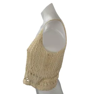 Zara Women's Cream Beige Crochet Knit Sleeveless Button Up Boho Crop Top Size S thumbnail 3