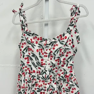 Code Mode Cherry Print Cotton Midi Dress White Red Small Summer Picnic thumbnail 3