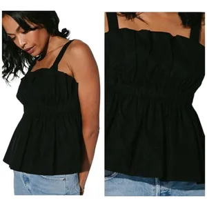 Cleobella Shirt Women XS Black Organic Cotton Ruffle Peplum Desi Tank Top Gothic thumbnail 2