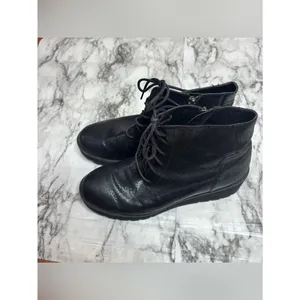 Eileen Fisher Black Lace-Up Platform Ankle Boots wedge size 10 whimsygoth thumbnail 5