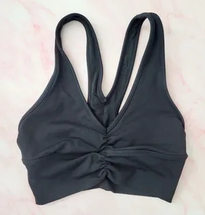 ALO Wild Thing Black Ruched V-Neck Sports Bra Women’s XS thumbnail 1