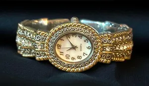 Vintage Accutime fancy two tone rhinestone cuff watch thumbnail 1