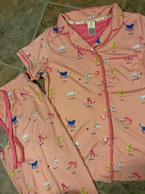 munki munki Pink Short-Sleeve Pajama Set with Colorful cat Print thumbnail 2
