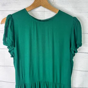 Reformation Womens size 8 Gavin Mini High Slit Flutter Sleeve Dress Green Flaws thumbnail 3
