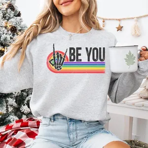 NWT ALLGOOD Artistry ‘Be You’ Skeleton Hand Rainbow Pride Sweatshirt Gray Sz Med thumbnail 1