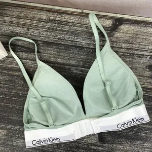 Calvin Klein Sage Green & White Cotton Logo Band Bra S thumbnail 2