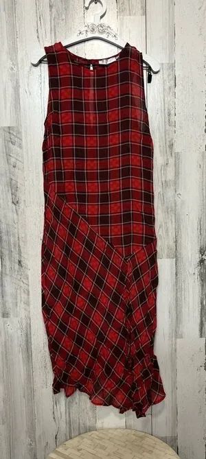 Cooper and Ella Red Plaid Sleeveless Dress Size M Asymmetrical Hem Casual Chic thumbnail 1