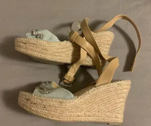 Kaari blue wedge denim and rhinestone sandals NWT Size 9M thumbnail 5