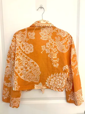 Zara Orange Paisley Tie Front Crop Top Large thumbnail 5