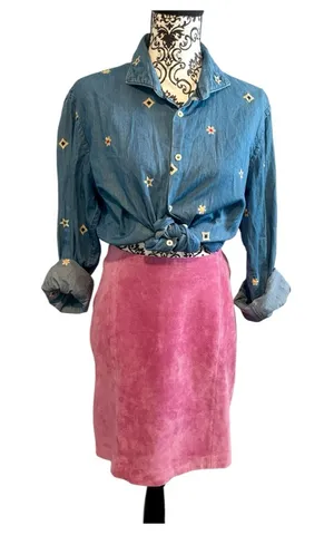 GEORGIOU STUDIO Vintage Pink Suede Leather Mini Skirt thumbnail 1