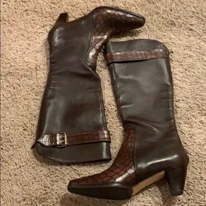 Prevata Brown Diana Leather Croc Heeled Boots thumbnail 2