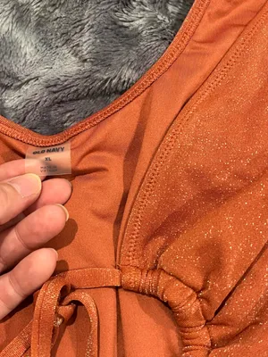 Old Navy Rust Orange Sparkle Bodysuit with Front Keyhole Tie thumbnail 2