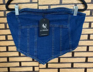 La Armario Denim Corset Strapless Top Size‎ Medium Blue thumbnail 1