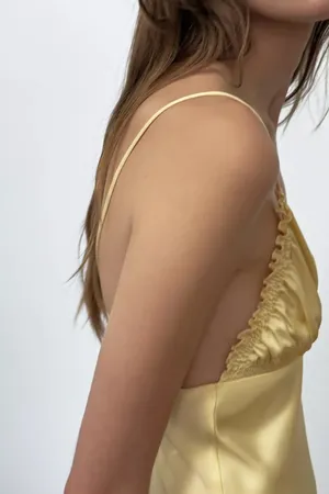 Zara Satin Slip Butter Yellow Maxi Flowy Summer Dress thumbnail 6