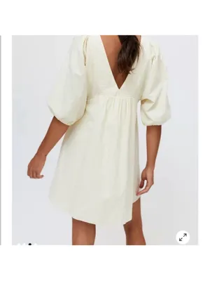 Urban Outfitters Charlotte Puff Sleeve Yellow Seersucker Dress size medium thumbnail 2