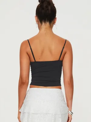 Princess Polly Black Vihaan Crop Top Size 2 Bow Detail Sweetheart Neckline NWT thumbnail 3