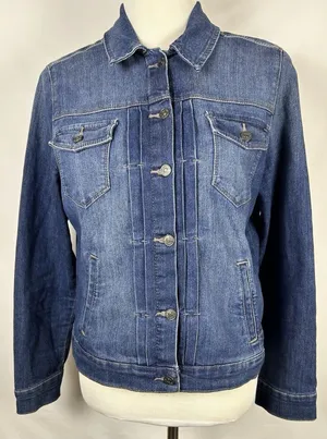 Vintage America Blues Denim Jacket Women's Size M Classic Blue Faux Side Pockets thumbnail 1
