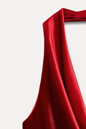 Zara dress maxi festive velour red halter party wedding Christmas thumbnail 6
