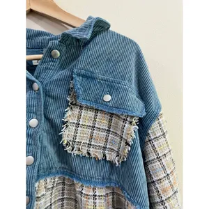 POL Plaid Corduroy Shacket‎ Raw Hem Boho Oversized Button Down Size L thumbnail 3