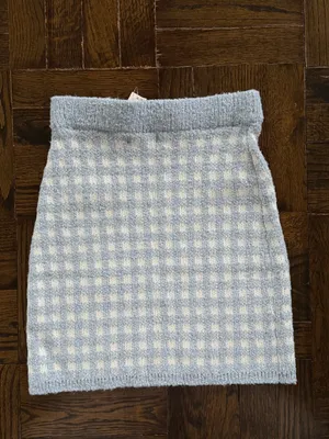 Aqua Light Blue & White Check Knit Mini Skirt thumbnail 3