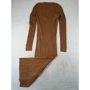 House of Harlow 1960 Brown Ribbed Knit V-Neck Cut-Out Maxi Dress Small thumbnail 8