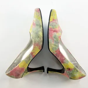 Bellini Tamesis Embossed Leather Kitten Heels Shoes Floral Yellow Pink Women 7.5 thumbnail 6