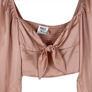 Princess Polly Cropped Long Sleeve Estee Top in Light Pink Satin Size 4 thumbnail 5