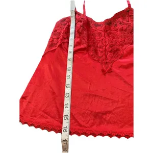 Y2K Vintage Red Lace Trim Sheer Solid Cami Tank Adjustable Strap S/M Love thumbnail 5