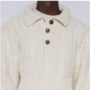 Zara Chunk Knitted Cream Crop Sweater S thumbnail 7