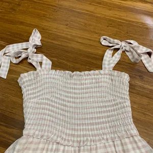 Altar'd State Gingham‎ Smocked Tiered Sundress Tie Strap Pink White Women Size S thumbnail 2