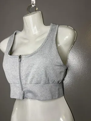 90 Degree By Reflex Sports Bra Womens Medium Gray Zip Front Ribbed Seamless thumbnail 3