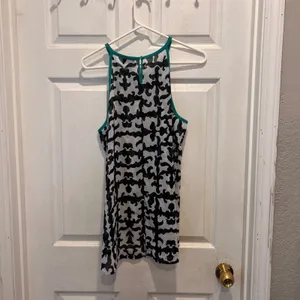 Nicole by Nicole Miller Black White Teal Damask‎ Halter High Low Blouse Large thumbnail 5