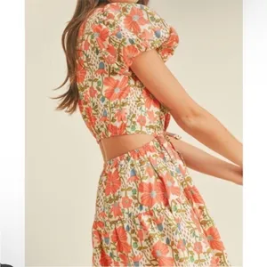 NWT &Merci Cream‎ Orange Floral Puff Sleeve Back Cut Out Lindsay SunDress thumbnail 4