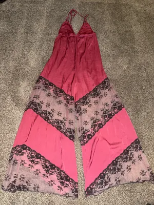 Free People Intimately Fuchsia Palm Beach Halter Jumpsuit with Lace Insets thumbnail 1