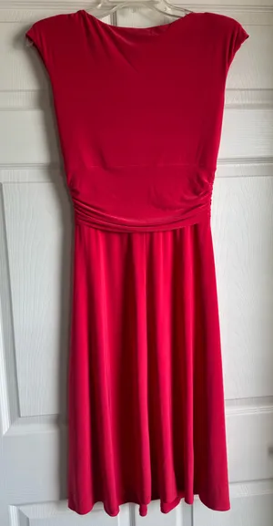 Chaps Pink Fit & Flare Sleeveless Midi Dress Sz Small Scoop Twisted Waist Flowy thumbnail 4