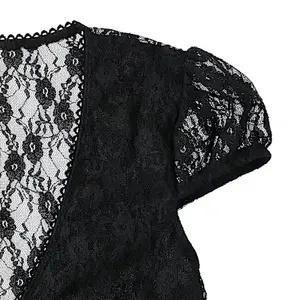 NWT Black Lace see through Cap Sleeve Babydoll high low Top size M thumbnail 7