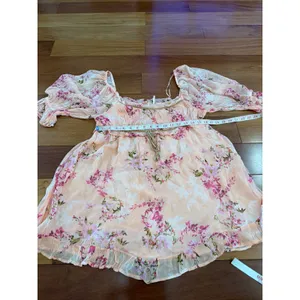 NWOT Free People Mini Dress Womens Peach Floral Ruffle Puff Sleeve M thumbnail 7