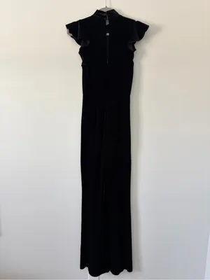 Amanda Uprichard x REVOLVE Davina Jumpsuit in Black Velvet Flutter Top Flare Leg thumbnail 6