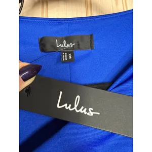 NWT Lulus Enticing Darling Royal Blue Asymmetrical Ruched Maxi Dress Gala Sz XS thumbnail 7