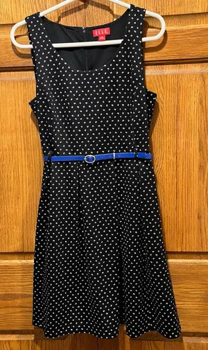 Elle Polka Dot Sleeveless Mini Swing Dress w/ Cobalt Blue Belt - Size 8 thumbnail 1