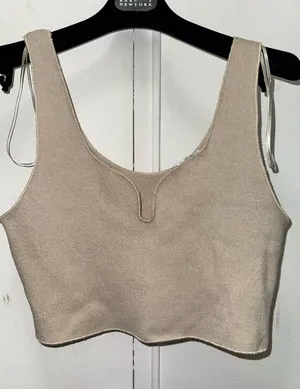 Zara Sweetheart Neckline Cropped Beige Tank Large thumbnail 1