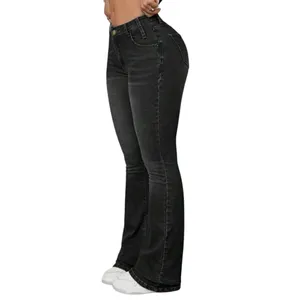 Women's Mid Rise Flared Jeans in Black, Size 4/28​​​ thumbnail 2