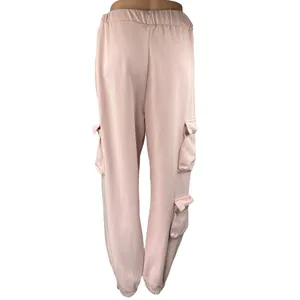 Superdown Women's Pink High Rise Drawstring Tapered Leg Cargo Jogger Pants Sz L thumbnail 3