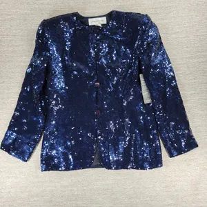 Vintage Jones NY Sequin Jacket Sz 8 Navy Silk Formal Evening Holiday Party NEW thumbnail 8