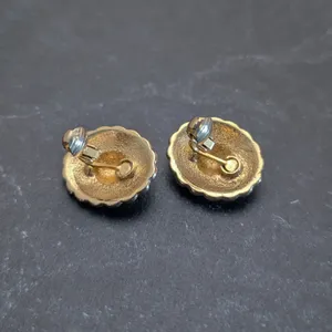 Vintage Clip On Earrings Elegant Glam Dark Green with Gold Tone Statement Halo thumbnail 5