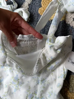 Altar'd State White & Light‎ Blue Floral Tie-Shoulder Romper thumbnail 6