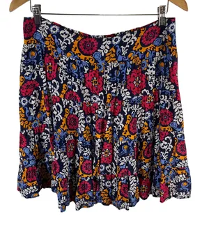 Maeve Anthropologie Floral Paisley Tiered Mini Skirt Navy Pink Orange‎ Large thumbnail 1